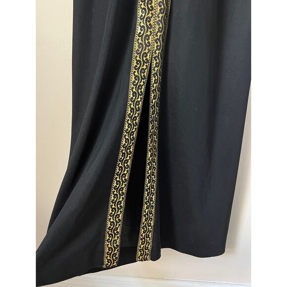 Vintage Mary-Martin Florida Black Gold Trim Short Sleeve Maxi Dress Size Small - Picture 4 of 11